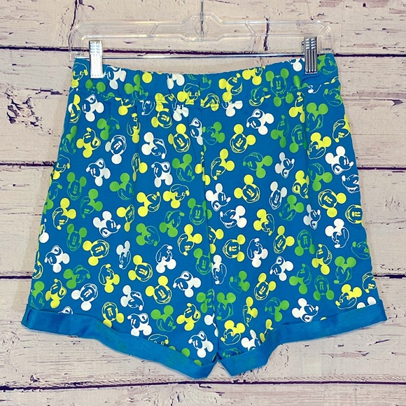 DISNEY Shorts Neon Mickey Mouse Print Teal/Yellow/White-Medium - Picture 2 of 2